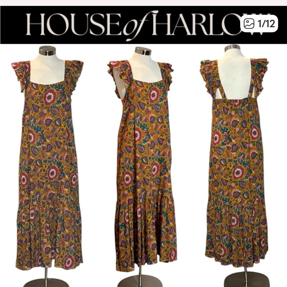 HOUSE OF HARLOW WOMENS JACKIE FLORAL SQUARE NECKLINE SLEEVELESS MAXI DRESS